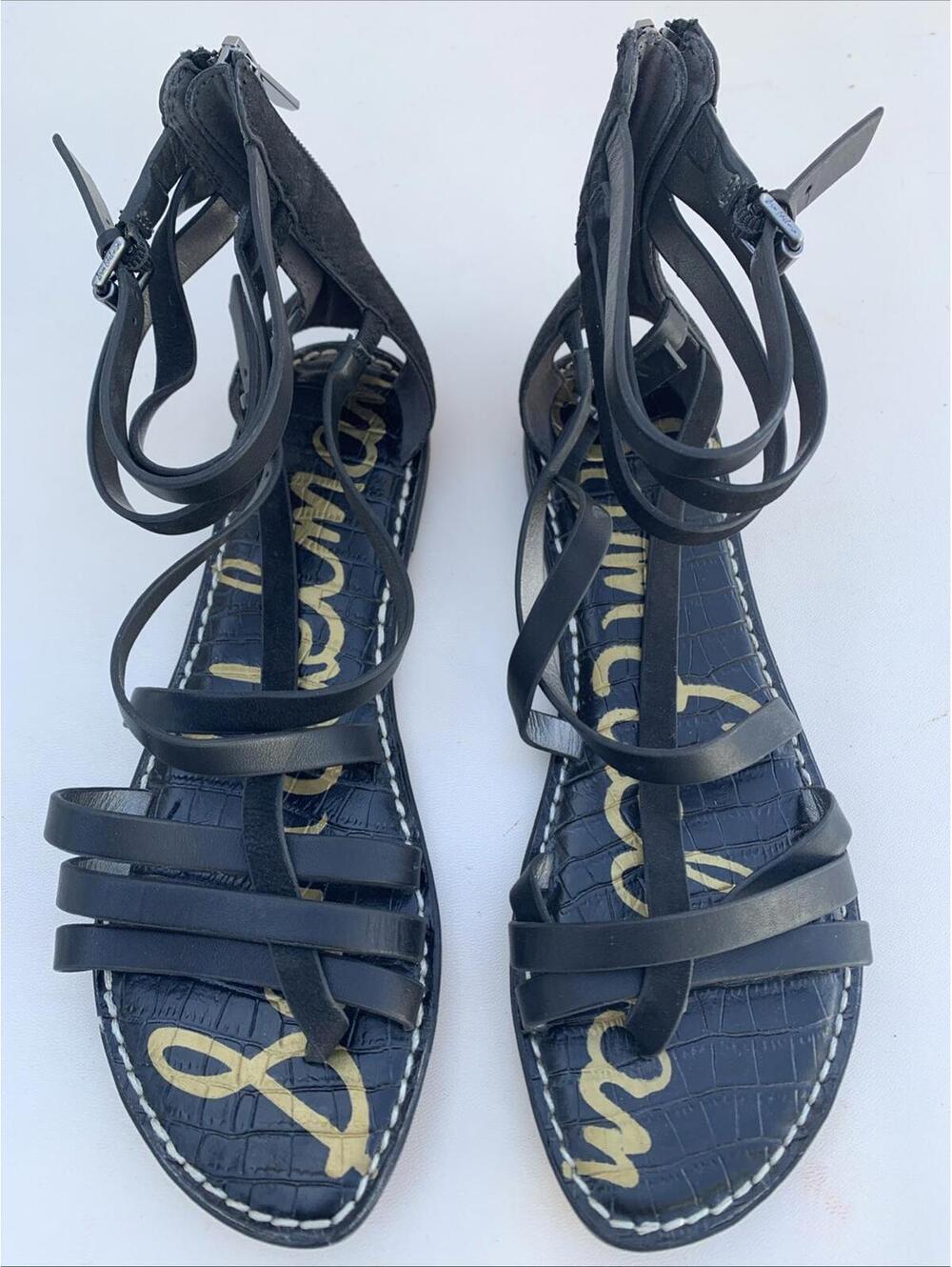Sam Edelman Gladiator Sandals Black Flats Sz 9 Womens - Picture 2 of 11